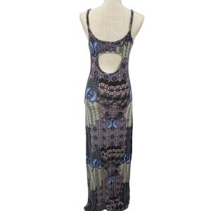 Charlotte Russe Blue Paisley Patchwork Cutout Back Maxi Dress Sm. Party Wedding